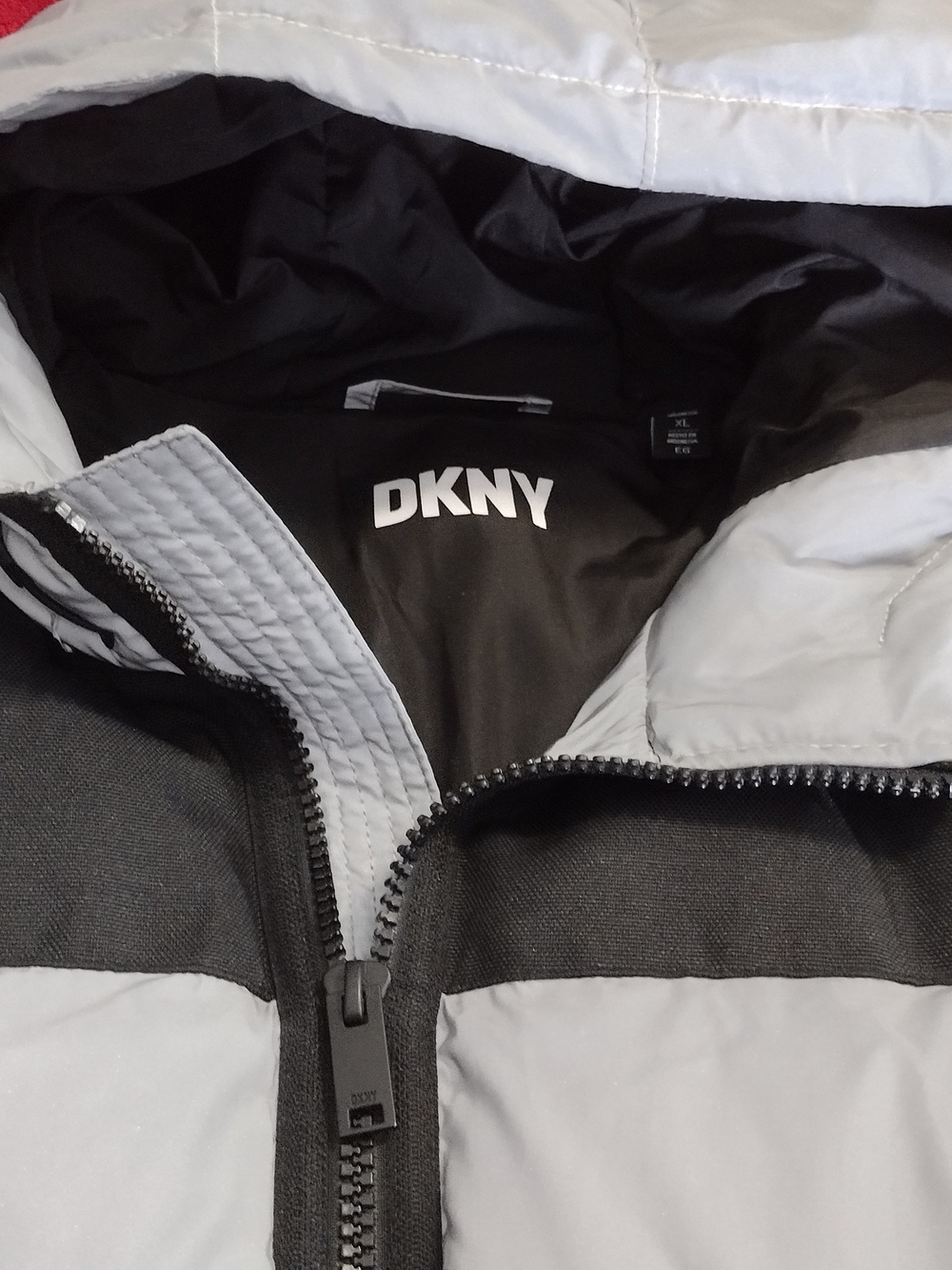 DKNY Black and Reflective Light Gray Puffer Jacket